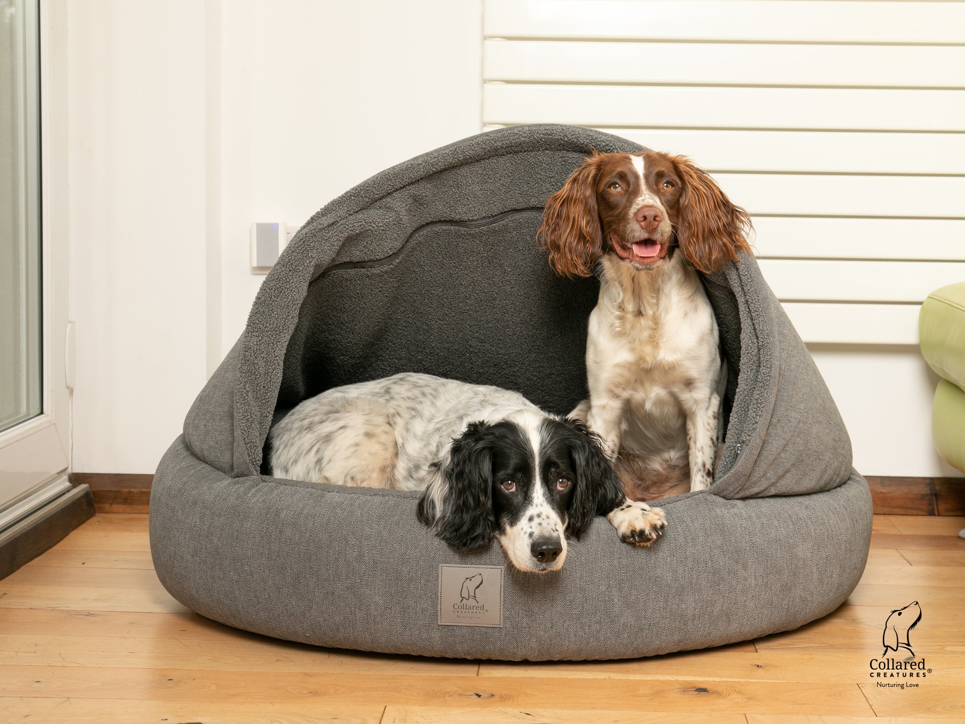 Collared Creatures Grey Deluxe Comfort Cocoon Dog Cave Bed dog calming bed dog anxiety bed |collared creatures