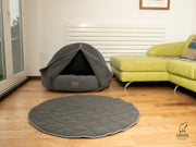 Collared Creatures Luxury Grey Teddy Fur Deluxe Cocoon Round Blanket, to coordinate with the new material bed