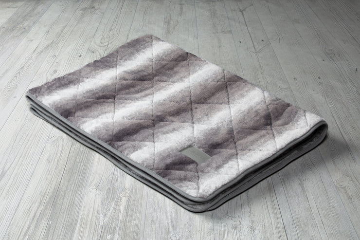 Collared Creatures Luxury Dog Blanket -Sofa Throw In Grey Faux Fur displayed on a grey background