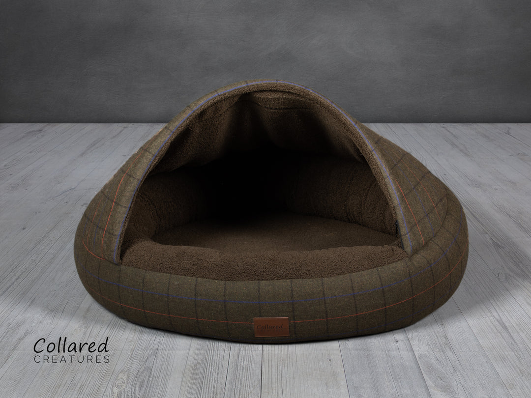 Green Tweed Deluxe Comfort Cocoon Dog Cave Bed Collared Creatures Collared Creatures LTD