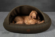Green Tweed Deluxe Comfort Cocoon Dog Cave Bed dog calming bed dog anxiety bed  - Collared Creatures