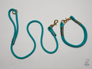 handmade teal rope dog collar with whipping|collared creatures