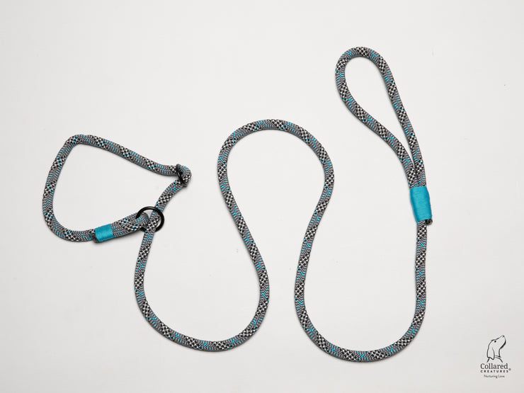 handmade-rope-slip-lead-tartan-grey-and-blue-with-whipping|collaredcreatures