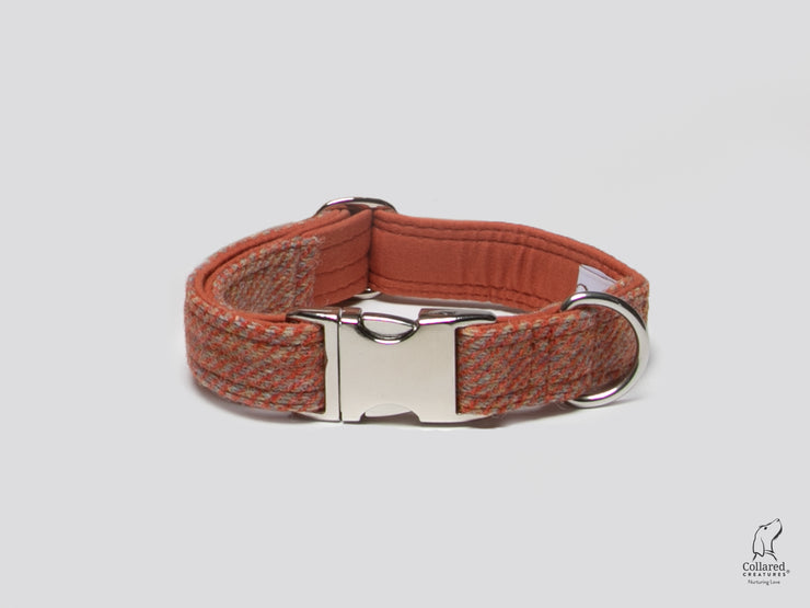mandarin-harris-tweed-herringbone-handmade-dog-collar|collaredcreatures