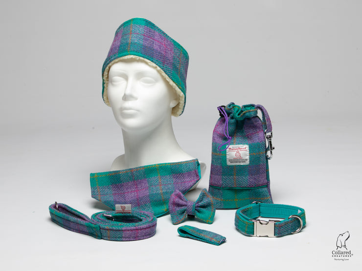 Collared Creatures Teal & Lilac Check Harris Tweed Luxury Dog Accessories