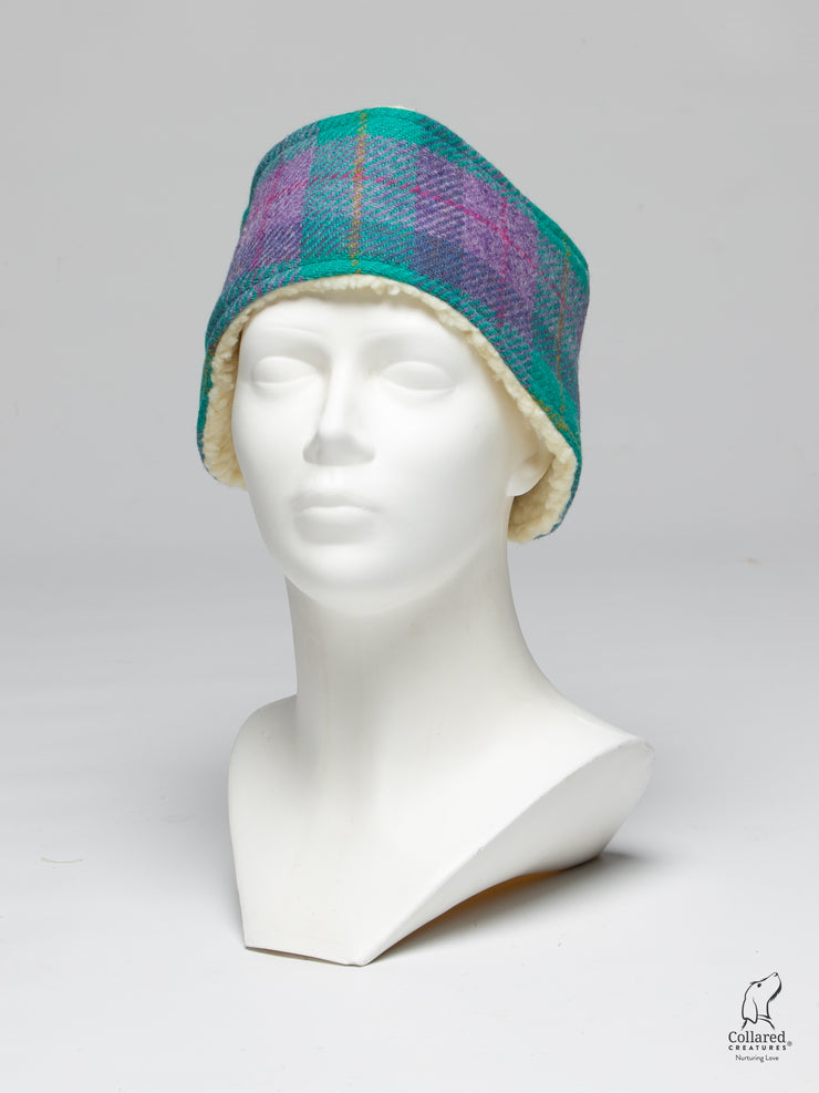 teal-and-lilac-check-harris-tweed-headband|collaredcreatures