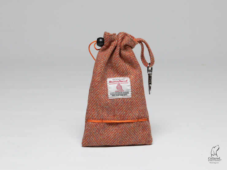 mandarin-herringbone-harris-tweed-treat-bag-with-built-in-poop-dispenser|collaredcreatures