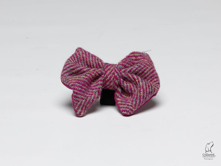 Collared Creatures Raspberry Ripple Herringbone Harris Tweed Luxury Dog Bow Tie