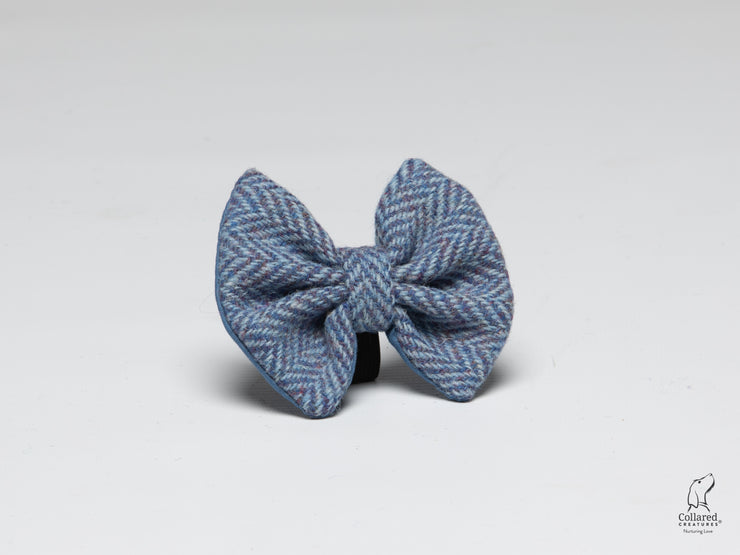 Collared Creatures Blue Herringbone Harris Tweed Dog Bow Tie