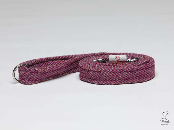raspberry-rpple-herringbone-harris-tweed-dog-lead|collaredcreatures