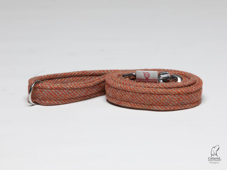 mandarin-herringbone-luxury-harris-tweed-dog-lead|collaredcreatures