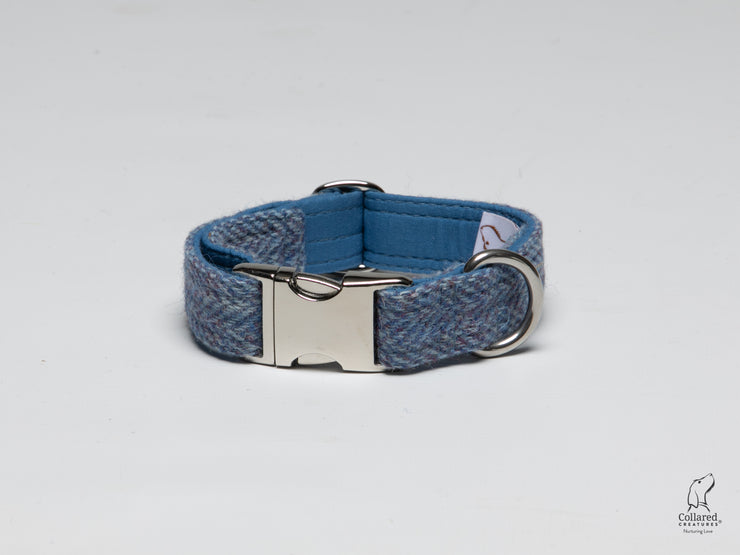 blue-herringbone-harris-tweed-handmade-dog-collar|collaredcreatures