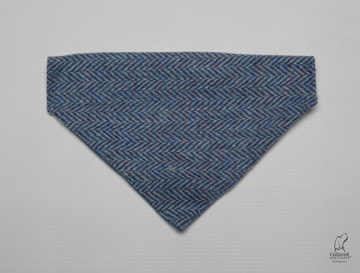 blue-herringbone-harris-tweed-handmade-dog-bandana|collaredcreatures