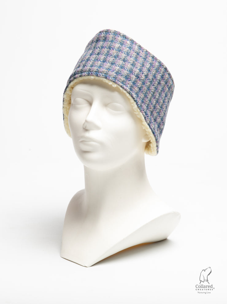 Lilac & Blue small check Ladies Harris Tweed Headband |collared creatures