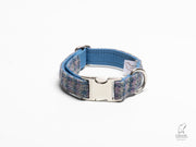 handmade-lilac-blue-check-harris-tweed-dog-collar|collaredcreatures