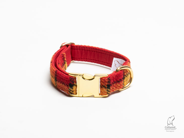 sunset-check-handmade-harris-tweed-dog-collar|collaredcreatures