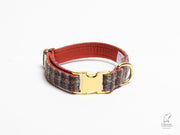 handmade blue and orange multicheck harris tweed dog collar |collared creatures