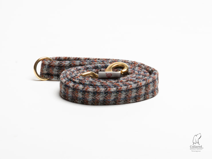 Blue & Orange Multi Check Luxury Harris Tweed Dog Lead