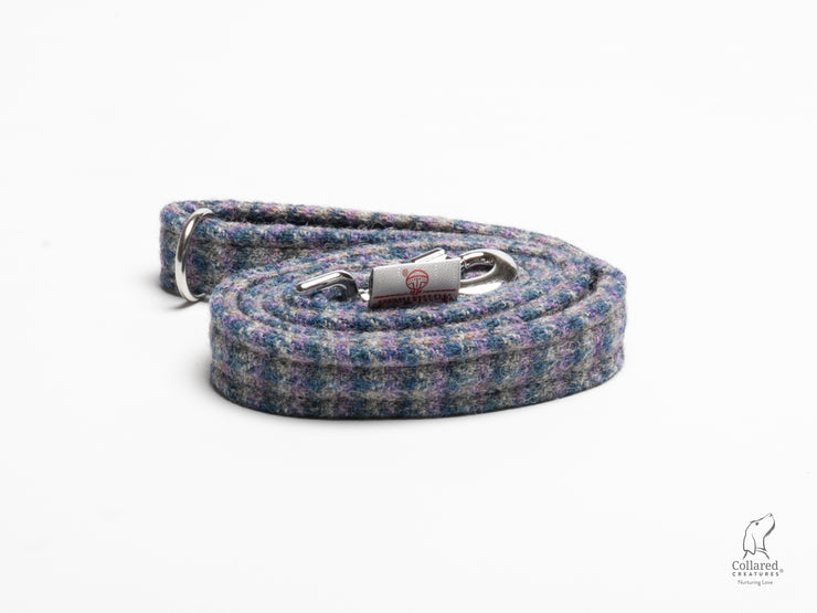 Lilac & Blue small Check Luxury Harris Tweed Dog Lead |collared creatures