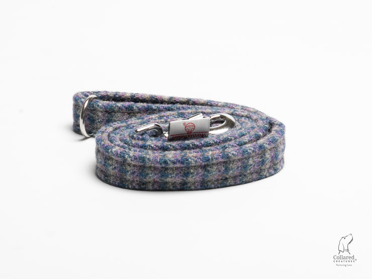 Collared Creatures Lilac & Blue Small Check Harris Tweed Luxury Dog Lead