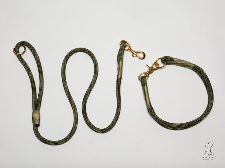 handmade army green handmade rope dog collar with whipping |collaredcreatures