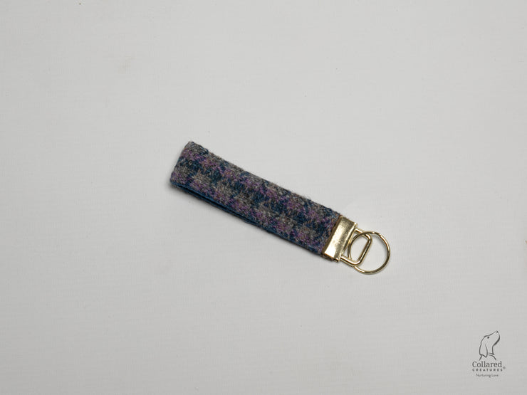 Lilac & Blue small Check Luxury Harris Tweed Keyring | Key Fob |collared creatures