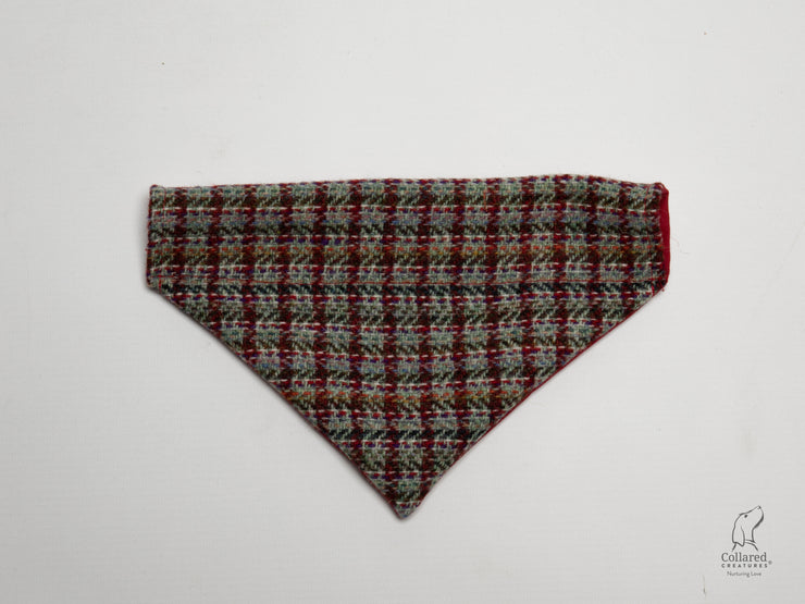 handmade-red-multi-check-harris-tweed-bandana|collaredcreatures