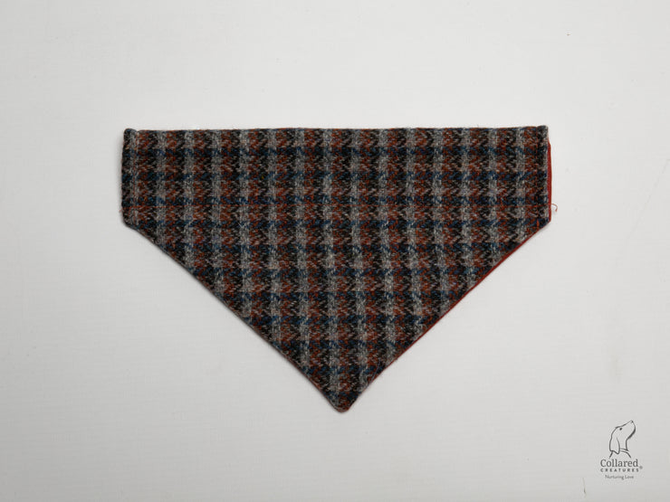 Blue & Orange Check Luxury Harris Tweed Dog Bandana|collared creatures