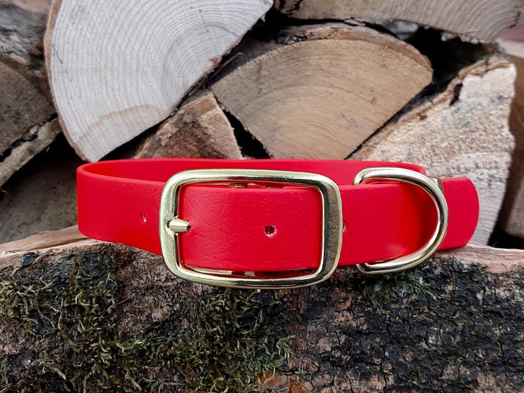 Red Waterproof Biothane Dog Collar Handmade in Yorkshire