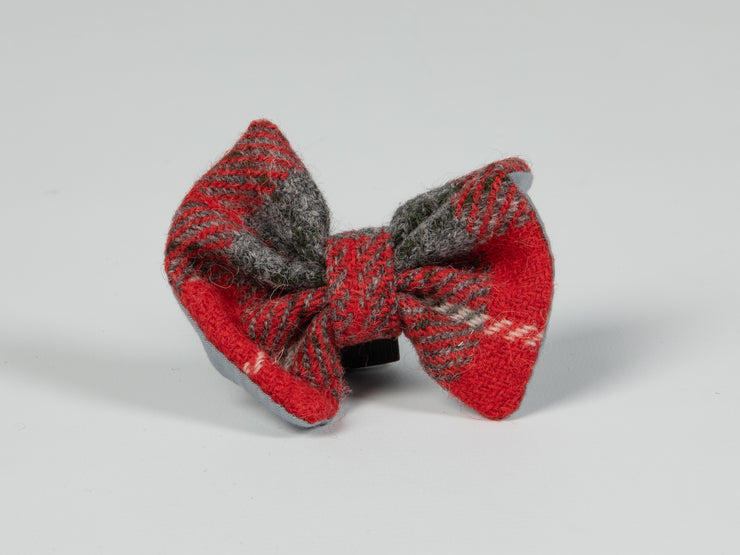 Collared Creatures Red & Grey Check Luxury Harris Tweed Dog Bow Tie