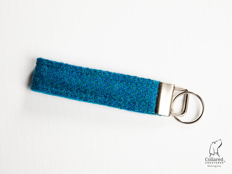 Collared Creatures Teal Herringbone Luxury Handmade Harris Tweed Keyrings / Key Fobs