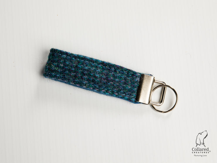 Collared Creatures Teal with a Touch of Blue Luxury Handmade Harris Tweed Keyrings / Key Fobs