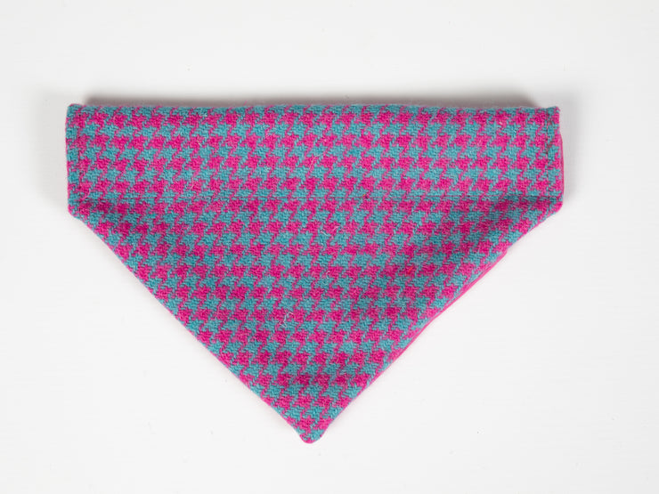 Turquoise & Pink Houndstooth Luxury Harris Tweed Dog Bandana