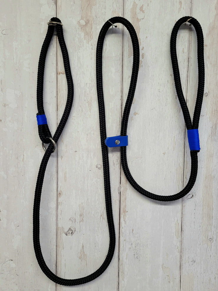 handmade rope slip lead black with whipping|collared creatures