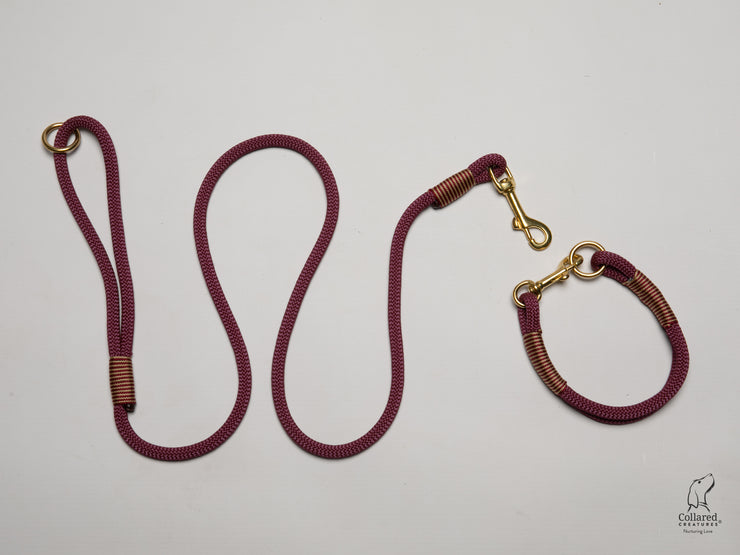 handmade rope collar and lead bordeaux with whipping|collared creatures