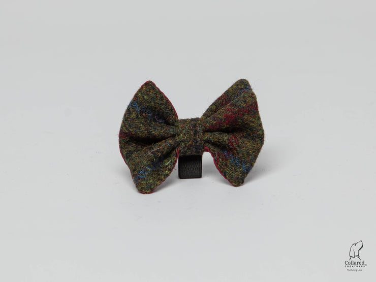 Collared Creatures Winter Woodland  luxury Check Harris Tweed dog bow tie