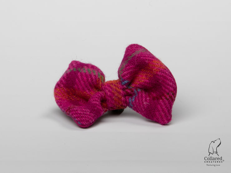 Product photo  of Collared Creatures Cerise Check  Luxury Harris Tweed Dog Bow Tie