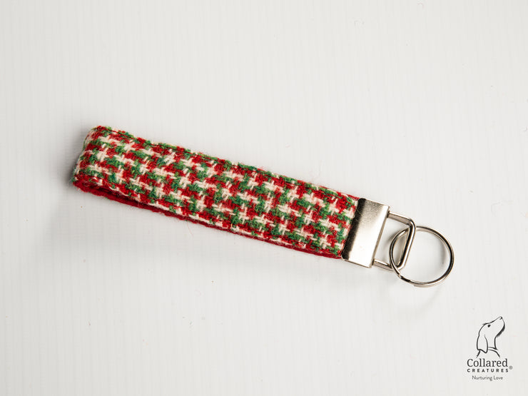 Collared Creatures Christmas Houndstooth Harris Tweed Luxury Keyring