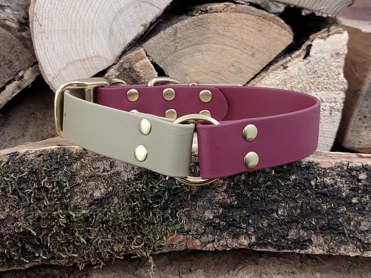 Collared Creatures Wine & Beige Multicolour Waterproof Biothane Dog Collar Handmade in Yorkshire