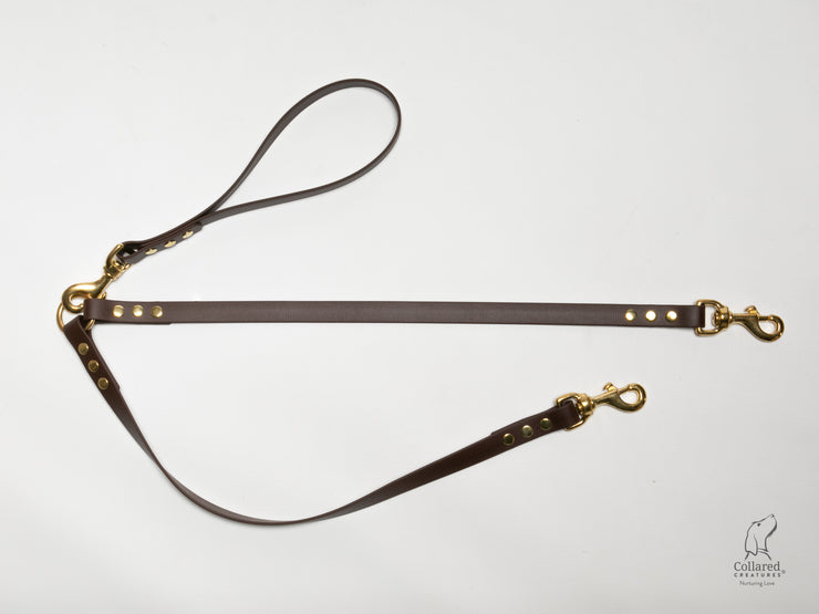 handmade-dark-brown-waterproof-biothane-dog-split-lead|collaredcreatures