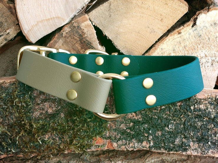 Collared Creatures Dark Green & Beige Multicolour Waterproof Biothane Dog Collar Handmade in Yorkshire
