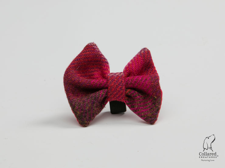 Collared Creatures Deep Fushia Check Luxury Harris Tweed Dog Bow Tie