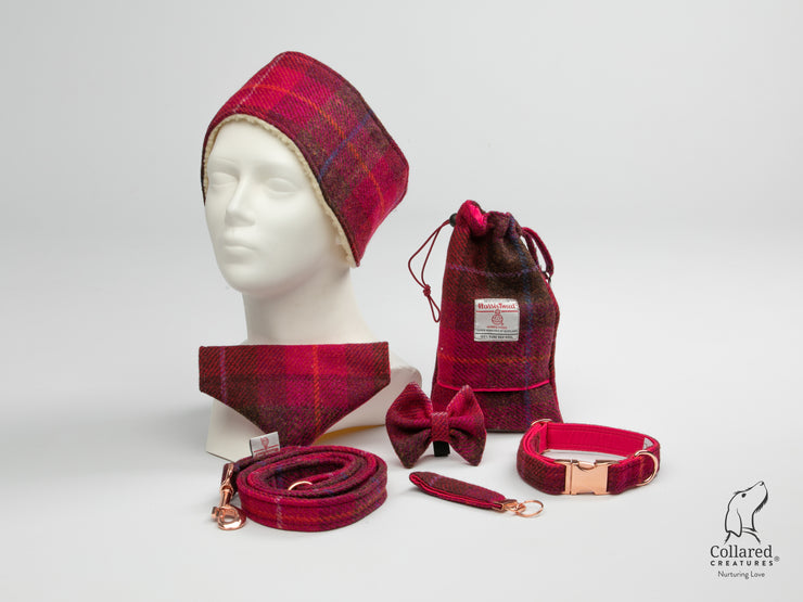 Collared Creatures Deep Fushia Check Harris Tweed Dog Accessories Collection