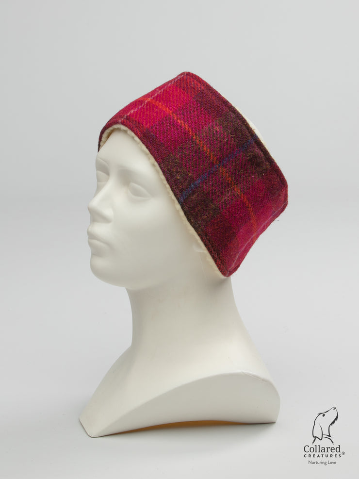 Collared Creatures Deep Fushia Check Ladies Harris Tweed Headband