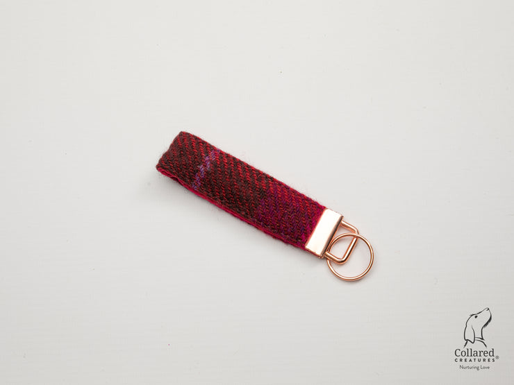 Collared Creatures Deep Fushia Check Luxury Handmade Harris Tweed Keyrings / Key Fobs