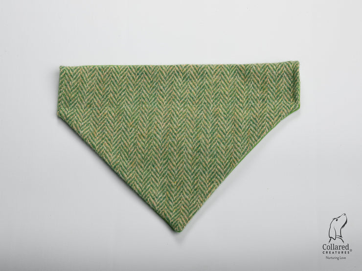 Collared Creatures Green Herringbone Harris Tweed Luxury Dog Bandana