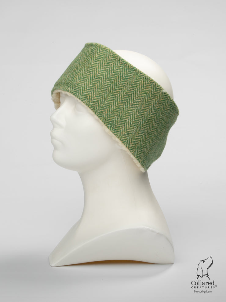 Product photo of Collared Creatures Green Herringbone Ladies Harris Tweed Headband