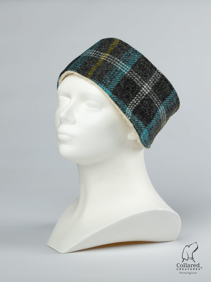 Collared Creatures Grey & Blue Check Ladies Harris Tweed Headband