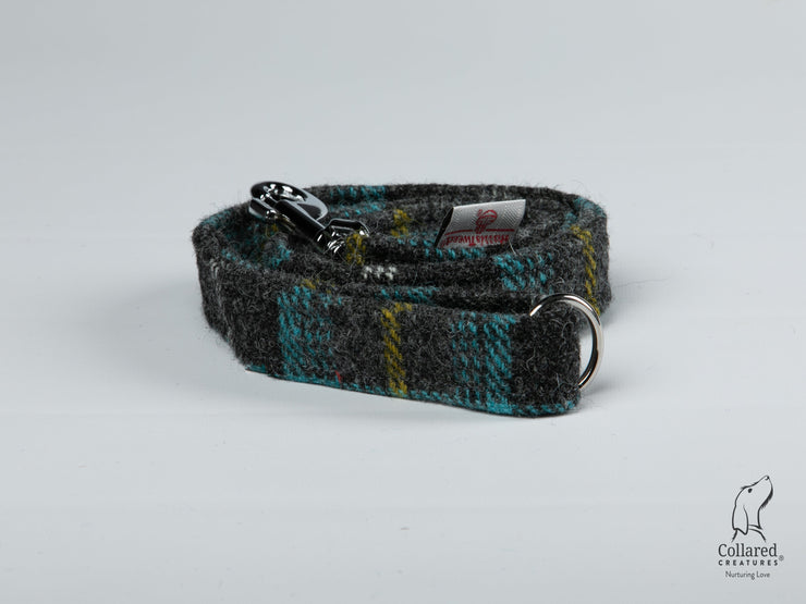 Collared Creatures Grey & Blue Check Harris Tweed Luxury Dog Lead