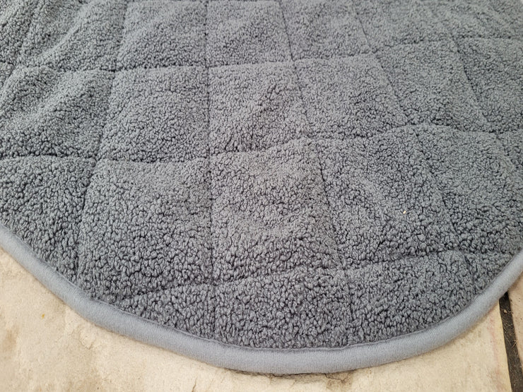 Collared Creatures Luxury Grey Teddy Fur Deluxe Cocoon Round Blanket, to coordinate with the new material bed
